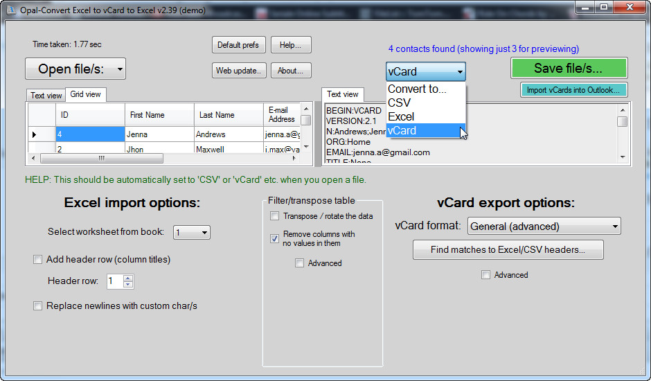 Format contact. Формат VCARD. CSV to excel Converter. Конвертер CSV excel. Базы данных в excel.